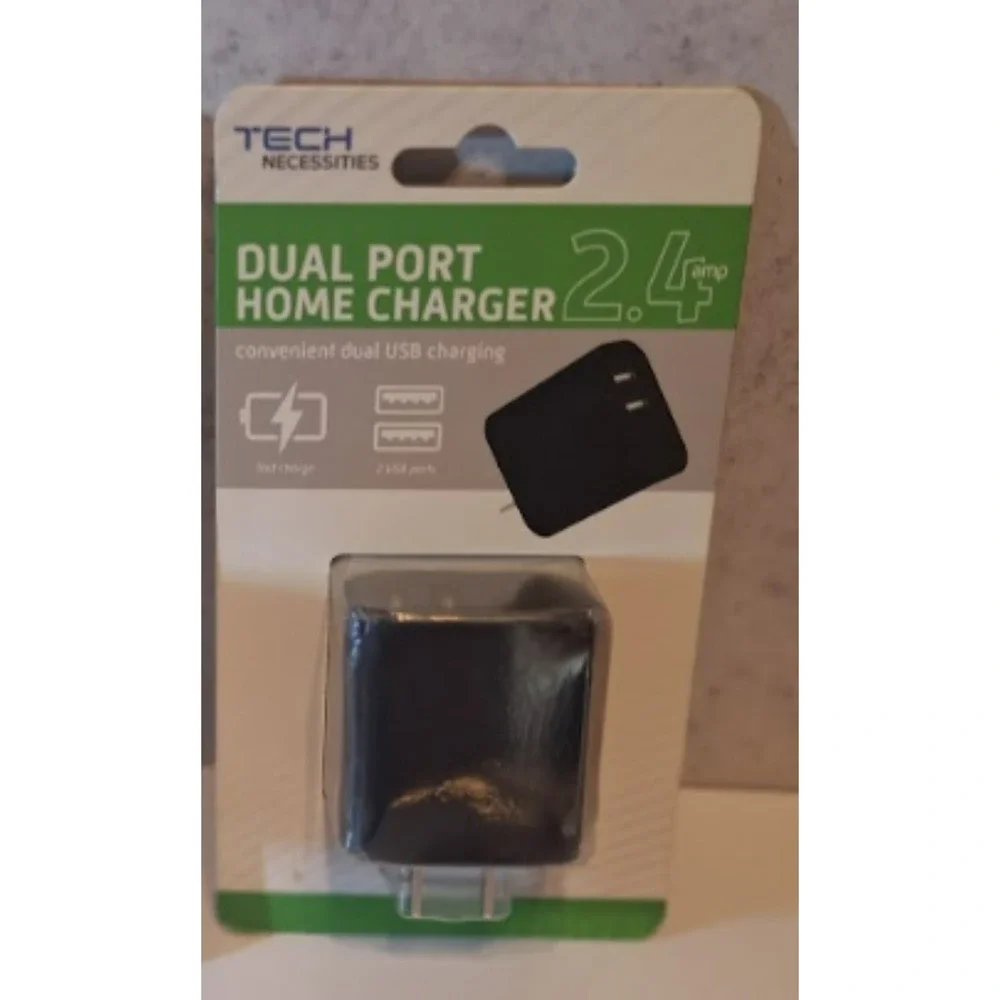 Tech Essentials Dual Port USB Wall Charger 2.4A Fast Charging Adapter Black